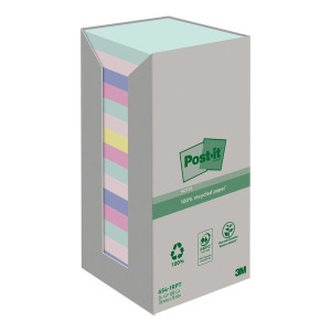 POST-IT Haftnotizblock Recycling Notes - 76 x 76 mm, sortiert, 16 x 100 Blatt