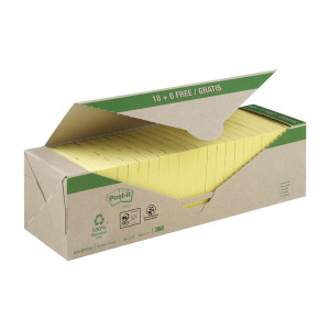 POST-IT Haftnotizblock Recycling Notes - 76 x 76 mm, gelb, 24x 100 Blatt