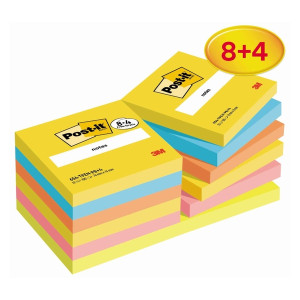 POST-IT Haftnotizblock Energetic - 76 x 76 mm, 8+4 Block x 100 Blatt, sortiert