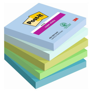 POST-IT Haftnotizblock Super Sticky Notes Oasis Collection - 76 x 76 mm, sortiert 5x 90 Blatt
