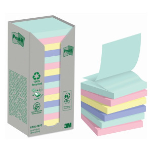 POST-IT Haftnotizblock Recycling Z-Notes - 76 x 76 mm, sortiert, 16 x 100 Blatt