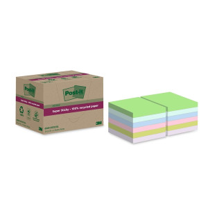 POST-IT Haftnotiz Super Sticky 100% Recycling Notes - 76 x 76 mm, sortiert, 12x 70 Blatt
