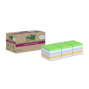 POST-IT Haftnotiz Super Sticky 100% Recycling Notes - 76 x 76 mm, sortiert, 14+4x 70 Blatt