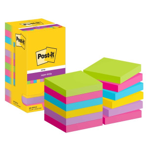 POST-IT Haftnotiz Super Sticky Notes - 76 x 76 mm, sortiert, 12x 90 Blatt