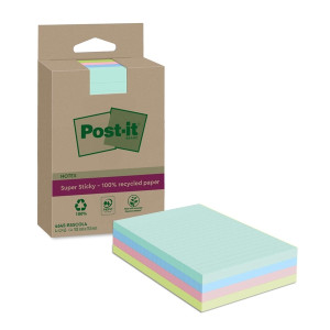 POST-IT Haftnotizblock Super Sticky Recycling Notes, 102x152mm, liniert, sortiert, 4x45 Blatt