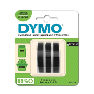 DYMO Prägeband Starter-Set - 9 mm x 3 m, glänzend schwarz, 3 Stück