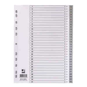 Q-CONNECT Zahlenregister - 1 - 31, PP, A4, 31 Blatt + Indexblatt, grau