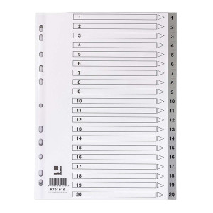 Q-CONNECT Zahlenregister - 1 - 20, PP, A4, 20 Blatt + Indexblatt, grau