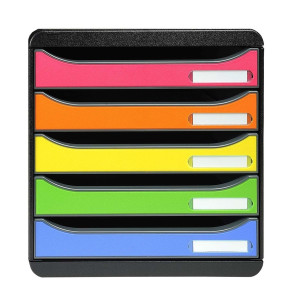 EXACOMPTA Schubladenbox Big Box Plus - A4+, 5 offene Laden, schwarz/harlekin