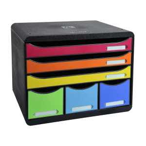 EXACOMPTA Schubladenbox Store-Box Maxi - A4+, quer, 6 offene Laden, schwarz/harlekin