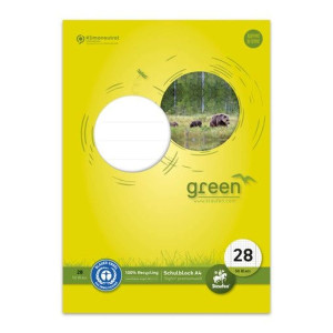 STAUFEN GREEN Schulblock LIN 28 - A4, 50 Blatt, 70 g/qm, 5mm kariert mit Randlinien