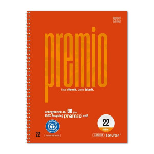 STAUFEN PREMIO Collegeblock LIN 22 - A5, 80 Blatt, 5 mm kariert, 90 g/qm, rot