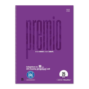 STAUFEN PREMIO Collegeblock LIN 25 - A4, 80 Blatt, liniert mit Rand, 90 g/qm, violett