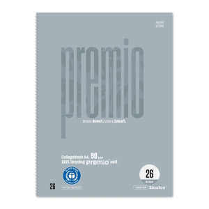 STAUFEN PREMIO Collegeblock LIN 26 - A4, 80 Blatt, kariert mit Rand, 90 g/qm, grau