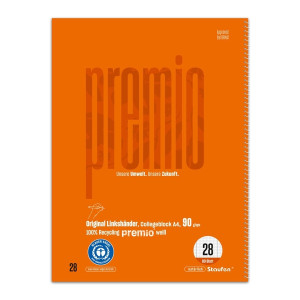 STAUFEN PREMIO Collegeblock LIN 28 Linkshänder - A4, 80 Blatt, 5 mm kariert, 90 g/qm, orange