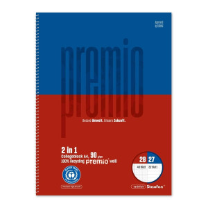 STAUFEN PREMIO Collegeblock Twice LIN 27+28 - A4, je 40 Blatt, liniert+kariert, 90 g/qm