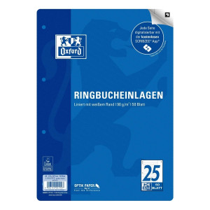 OXFORD Ringbucheinlage LIN25 - A4, liniert, 90g/qm, 4-fach gelocht, 50 Blatt