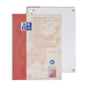 OXFORD Collegeblock Recycling LIN 28 - A4+, 80 Blatt, kariert Rand links/rechts, rot