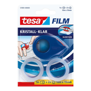 TESA Handabroller Mini - 10 m : 19 mm, blau, inkl. inkl. 2 Rollen Klebefilm kristall klar