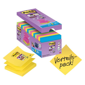 POST-IT Haftnotiz Super Sticky Notes - 76 x 76 mm, 14+2 x 90 Blatt, sortiert