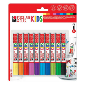 MARABU Porcelain & Glas Painter KIDS - 1 - 3 mm, 10 Farben sortiert