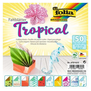 FOLIA Faltblätter TROPICAL 80g 15x15cm 50 Blatt, 10 Motive sortiert