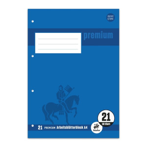STAUFEN PREMIUM Arbeitsblätterblock PREMIUM LIN 21 - A4, 80 g/qm, 50 Blatt, beidseitig liniert mit Rahmen