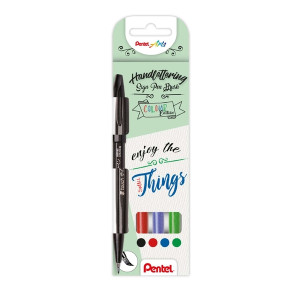 PENTEL Faserschreiber Brush Pen - 0,2-2,0 mm, 4er Pack sortiert