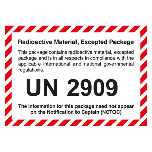 Gefahrzettel Radioactive Material, Excepted Package mit UN 2909