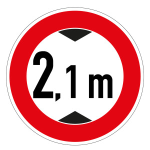Verkehrsschild "Verbot für Fahrzeuge über 2,1 m Höhe einschließlich Ladung" Alu refl. RA1 Ø 420 mm