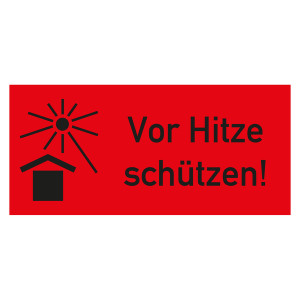 Paketaufkleber mit Symbol und Text Vor Hitze schützen Rot