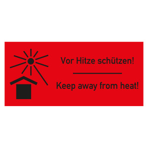 Paketaufkleber Vor Hitze schützen mit Text Vor Hitze schützen! Keep away from heat! Rot