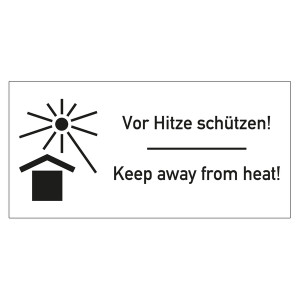 Paketaufkleber Vor Hitze schützen mit Text Vor Hitze schützen! Keep away from heat! Weiß