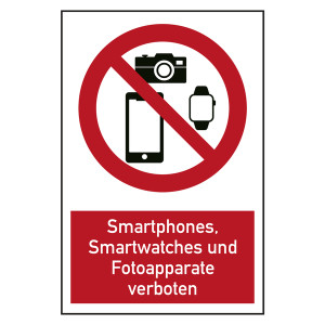 Verbotszeichen Smartphones, Smartwatches und Fotoapparate verboten Kombischild
