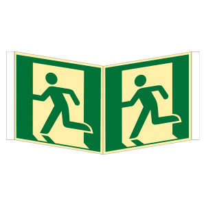Rettungszeichen Winkelschild Rettungsweg/Notausgang links DIN EN ISO 7010 E001 Kunststoff langnachleuchtend 150 x 150 mm