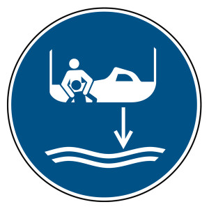 Gebotszeichen Bereitschaftsboot fieren beim Aussetzvorgang DIN EN ISO 7010 M041