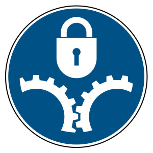 Gebotszeichen Bewegliche Maschinenteile sperren DIN EN ISO 7010 M068