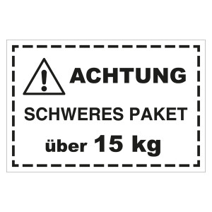 Paketaufkleber Achtung Schweres Paket über 15 kg