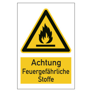 Warnzeichen Achtung feuergefährliche Stoffe Kombischild