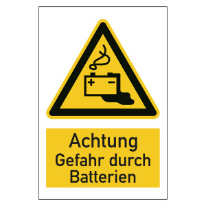 Warnzeichen Achtung Gefahr durch Batterien Kombischild