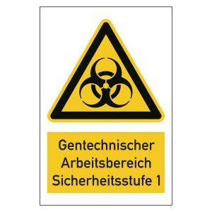 Warnzeichen Gentechnischer Arbeitsbereich Sicherheitsstufe 1 Kombischild