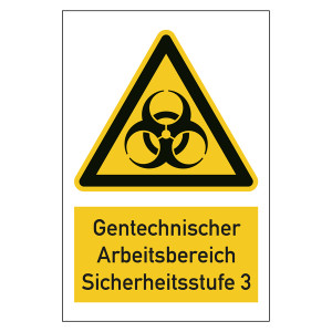 Warnzeichen Gentechnischer Arbeitsbereich Sicherheitsstufe 3 Kombischild
