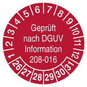 Prüfplaketten Geprüft nach DGUV Information 208-016 Rot