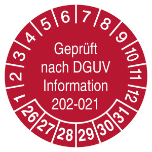 Prüfplaketten Geprüft nach DGUV Information 202-021 Rot