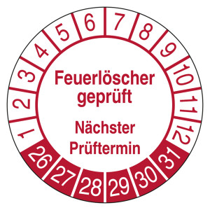 Prüfplakette Feuerlöscher geprüft Nächster Prüftermin Weiß