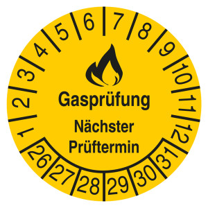 Prüfplakette Gasprüfung Nächster Prüftermin Gelb