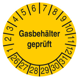 Prüfplakette Gasbehälter geprüft Gelb