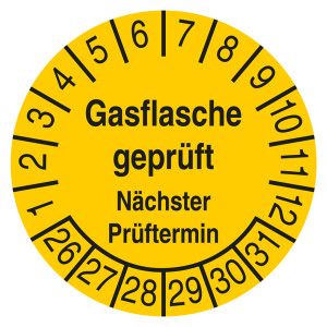 Prüfplakette Gasflasche geprüft Nächster Prüftermin Gelb