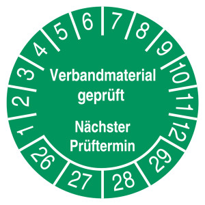 Prüfplakette Verbandmaterial geprüft Nächster Prüftermin Grün