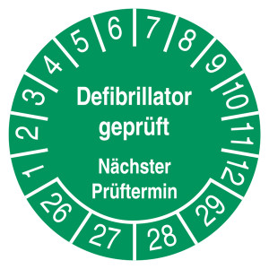 Prüfplakette Defibrillator geprüft Nächster Prüftermin Grün